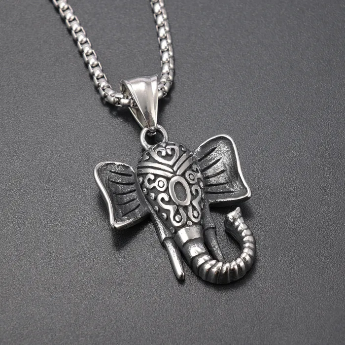 Punk Elephant Pendant – Stainless Steel Animal Necklace for Men & Women | Retro Titanium Steel Jungle Amulet | Wholesale