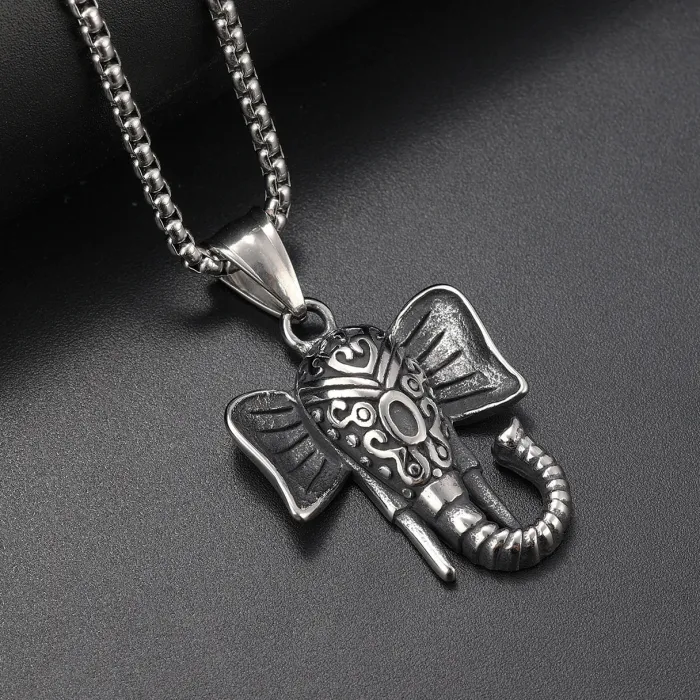 Punk Elephant Pendant – Stainless Steel Animal Necklace for Men & Women | Retro Titanium Steel Jungle Amulet | Wholesale