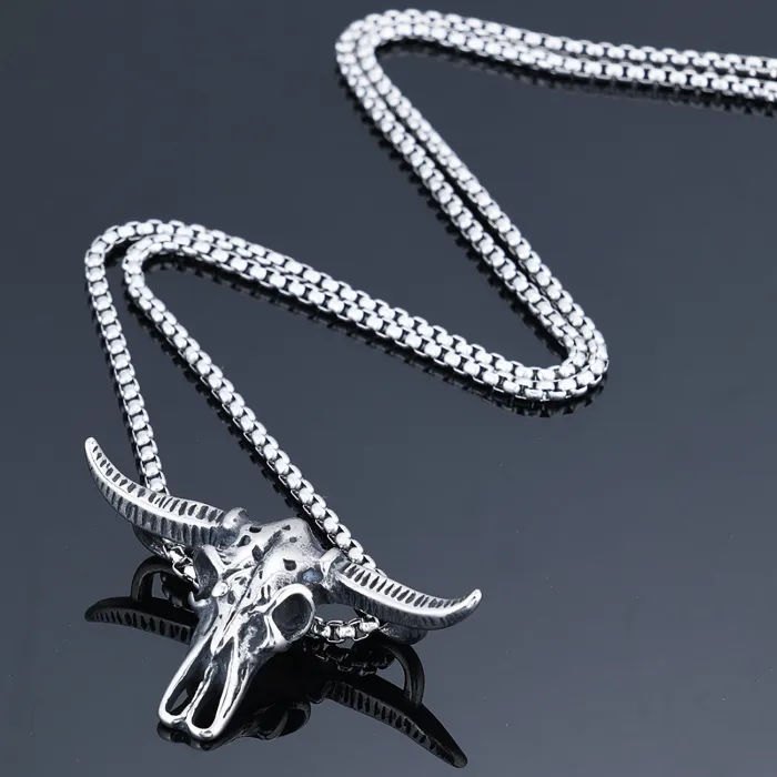 Bull Horn Pendant – Punk Style Stainless Steel Necklace for Men | Gothic Rock Accessories | Edgy Statement Jewelry | Wholesale