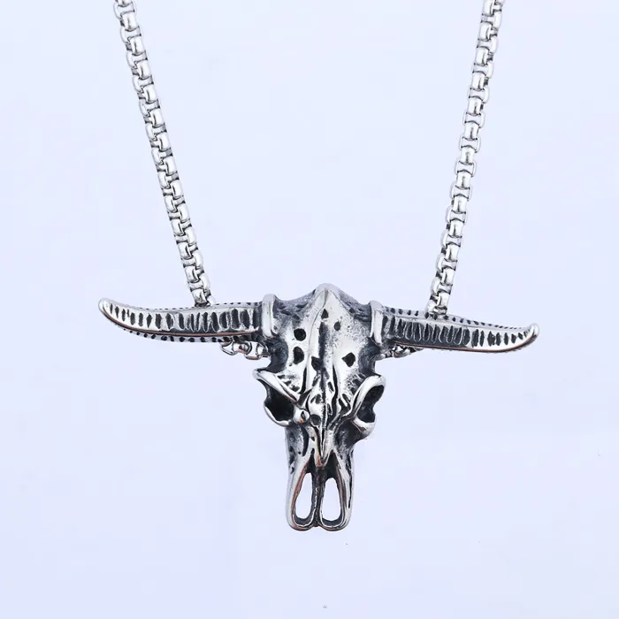 Bull Horn Pendant – Punk Style Stainless Steel Necklace for Men | Gothic Rock Accessories | Edgy Statement Jewelry | Wholesale