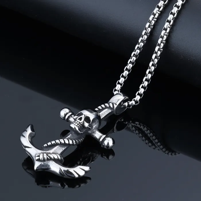 Stainless Steel Anchor Pendant – Punk Style Skull Anchor Necklace for Men | Vintage Nautical Jewelry | Titanium Steel Pendant | Wholesale