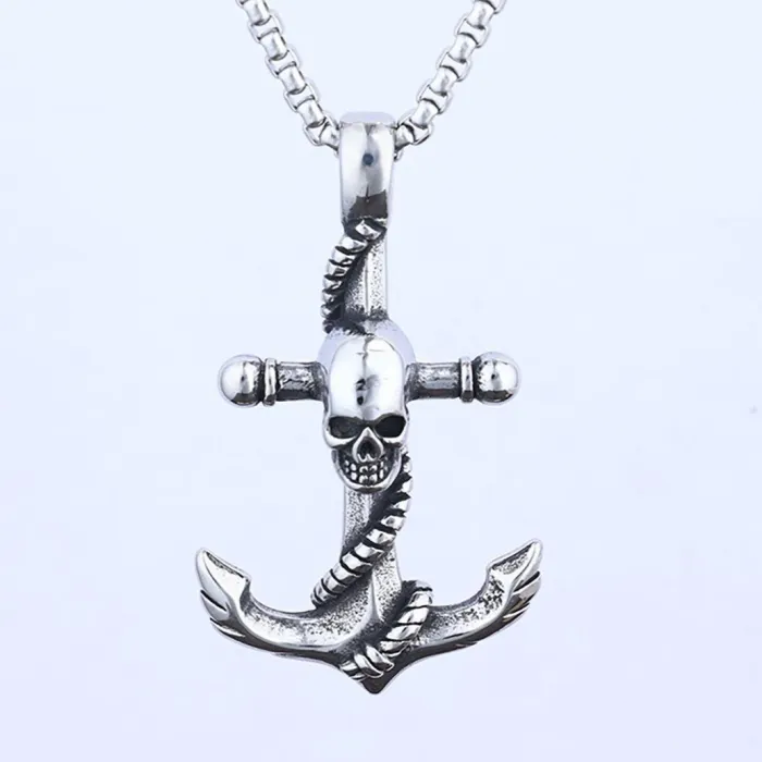 Stainless Steel Anchor Pendant – Punk Style Skull Anchor Necklace for Men | Vintage Nautical Jewelry | Titanium Steel Pendant | Wholesale