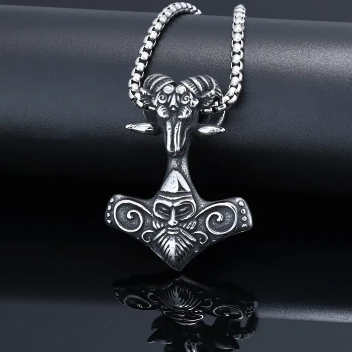 Viking Celtic Knot Pendant – Nordic Ram Head Necklace in Stainless Steel | Titanium Steel Men’s Jewelry | Bold Norse Amulet | Wholesale