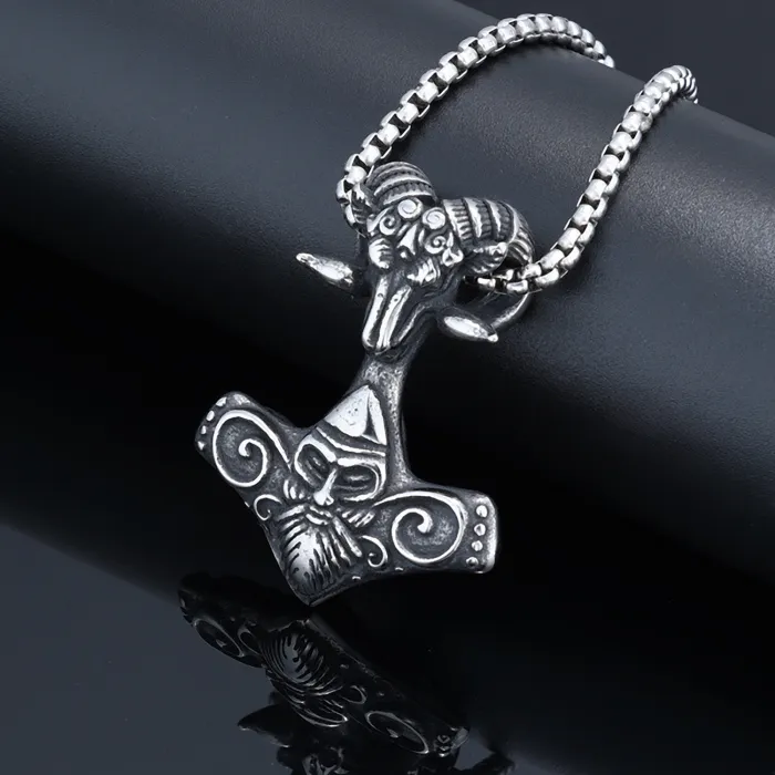 Viking Celtic Knot Pendant – Nordic Ram Head Necklace in Stainless Steel | Titanium Steel Men’s Jewelry | Bold Norse Amulet | Wholesale