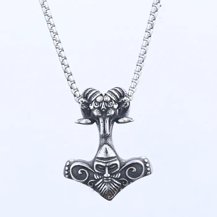 Viking Celtic Knot Pendant – Nordic Ram Head Necklace in Stainless Steel | Titanium Steel Men’s Jewelry | Bold Norse Amulet | Wholesale