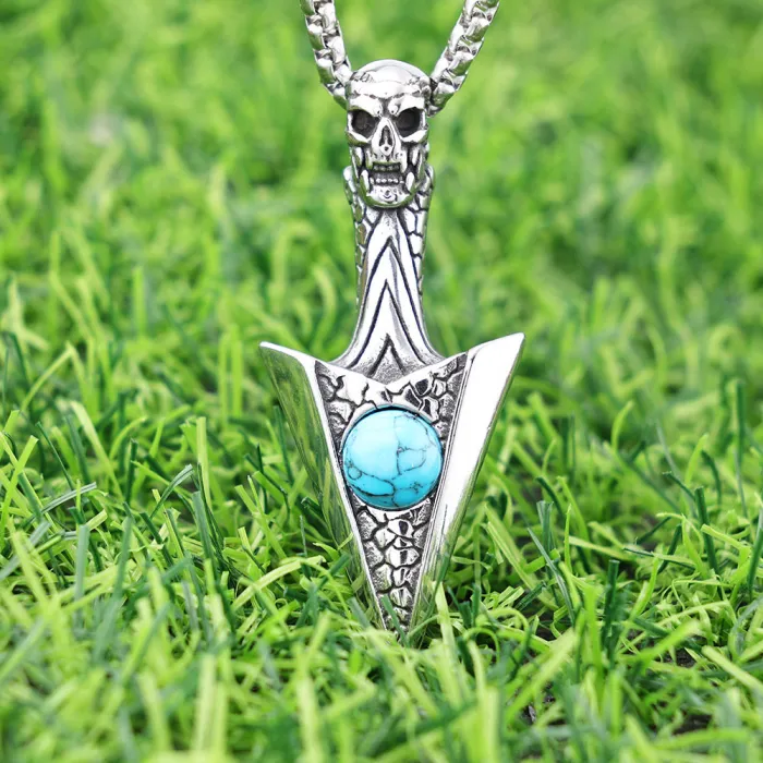 Vintage Blue Turquoise Triangle Pendant – Artistic Stainless Steel Jewelry for Men and Women | Retro Gemstone Charm | Wholesale