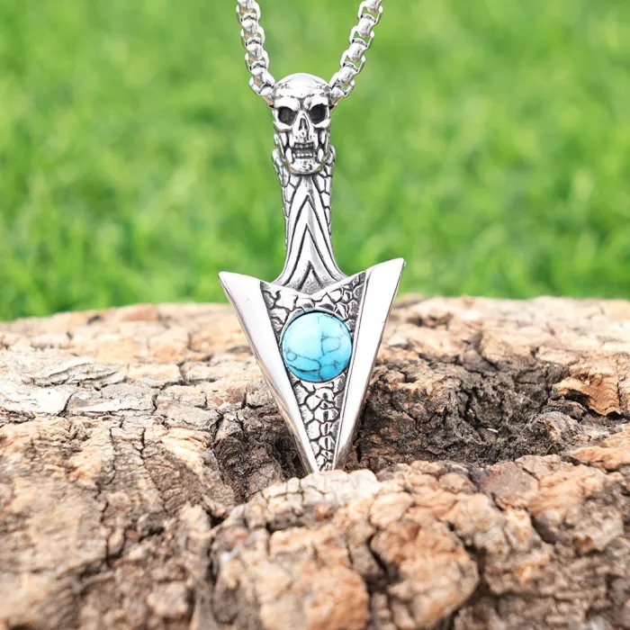 Vintage Blue Turquoise Triangle Pendant – Artistic Stainless Steel Jewelry for Men and Women | Retro Gemstone Charm | Wholesale