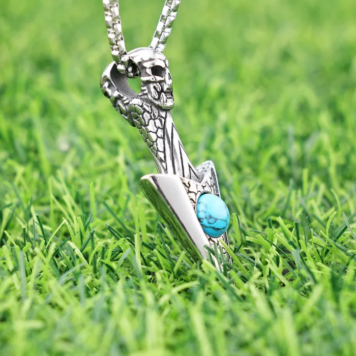Vintage Blue Turquoise Triangle Pendant – Artistic Stainless Steel Jewelry for Men and Women | Retro Gemstone Charm | Wholesale