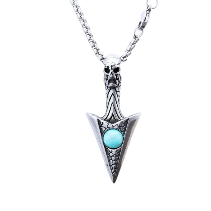 Vintage Blue Turquoise Triangle Pendant – Artistic Stainless Steel Jewelry for Men and Women | Retro Gemstone Charm | Wholesale