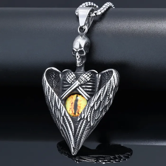 Evil Eye Hand Pendant – Gothic Demon Eye Necklace with Blue Eye Detail | Stainless Steel Retro Amulet Jewelry | Wholesale