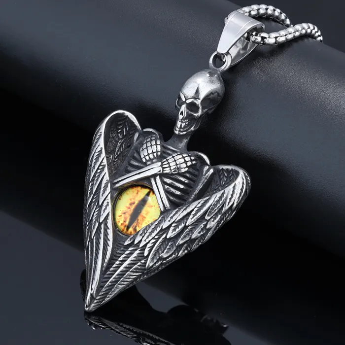 Evil Eye Hand Pendant – Gothic Demon Eye Necklace with Blue Eye Detail | Stainless Steel Retro Amulet Jewelry | Wholesale