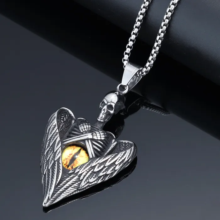 Evil Eye Hand Pendant – Gothic Demon Eye Necklace with Blue Eye Detail | Stainless Steel Retro Amulet Jewelry | Wholesale