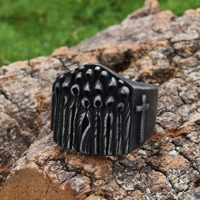 Men’s Punk Cross Ring – Vintage-Style Oxidized Stainless Steel Gothic Band | Retro Biker Jewelry | Wholesale
