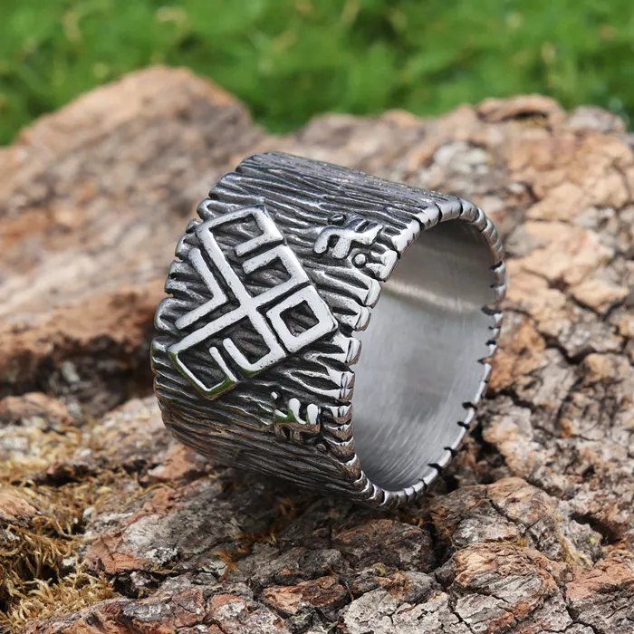 Geometric Line Viking Punk Ring – Minimalist Stainless Steel Unisex Band | Nordic Style Statement Jewelry | Wholesale