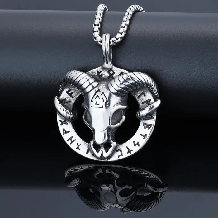 Viking Odin Rune Triangle Pendant – Stainless Steel Ram Amulet Necklace for Men | Nordic Symbol Jewelry | Wholesale