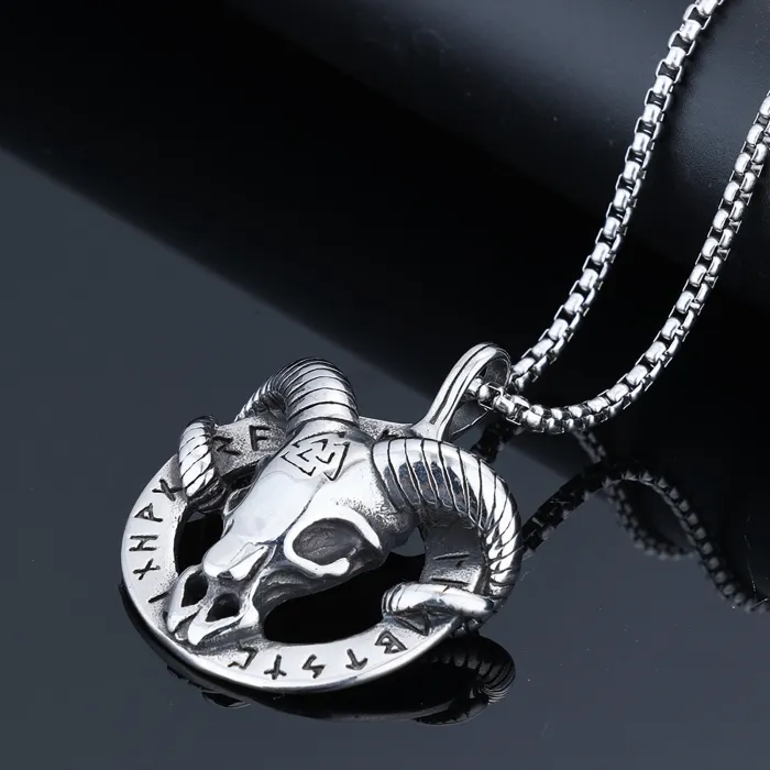 Viking Odin Rune Triangle Pendant – Stainless Steel Ram Amulet Necklace for Men | Nordic Symbol Jewelry | Wholesale