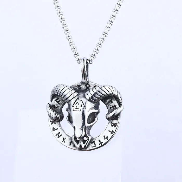 Viking Odin Rune Triangle Pendant – Stainless Steel Ram Amulet Necklace for Men | Nordic Symbol Jewelry | Wholesale