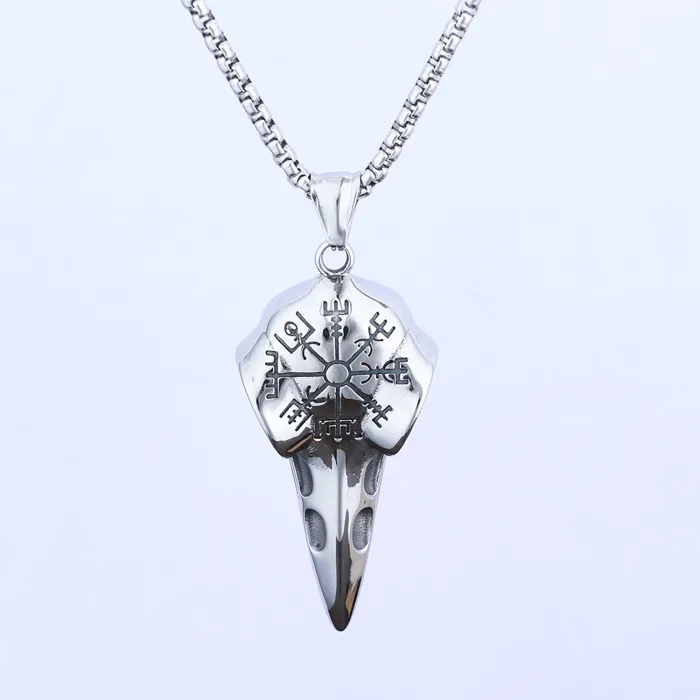 Viking Raven Head Pendant for Men – Stainless Steel Compass Necklace with Norse Style | Nordic Jewelry | Wholesale