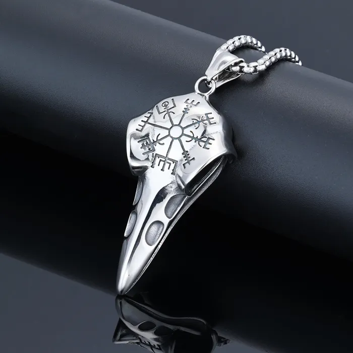 Viking Raven Head Pendant for Men – Stainless Steel Compass Necklace with Norse Style | Nordic Jewelry | Wholesale