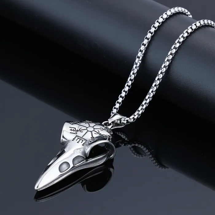 Viking Raven Head Pendant for Men – Stainless Steel Compass Necklace with Norse Style | Nordic Jewelry | Wholesale