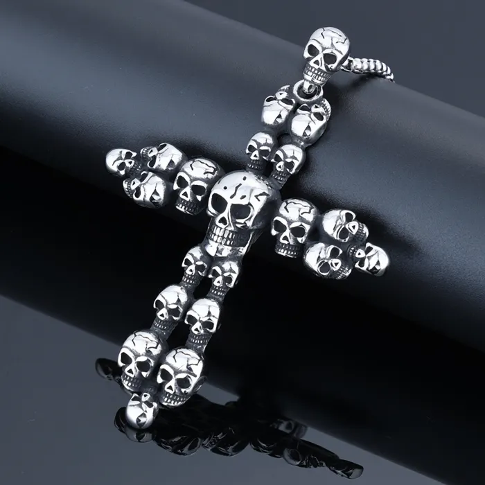 Retro Punk Skull Cross Pendant – Artistic Stainless Steel Necklace for Men | Gothic Vintage Jewelry | Wholesale