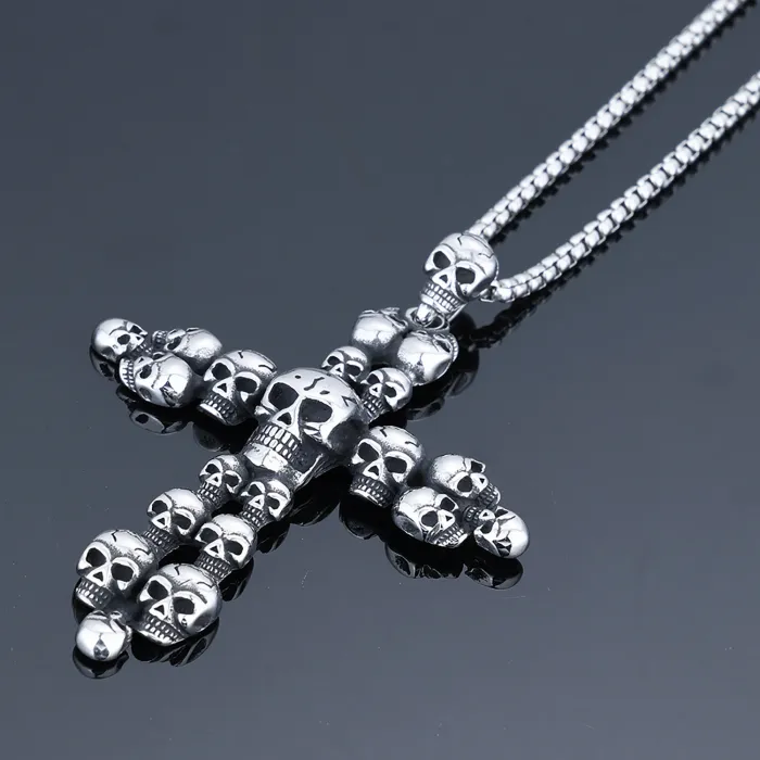 Retro Punk Skull Cross Pendant – Artistic Stainless Steel Necklace for Men | Gothic Vintage Jewelry | Wholesale