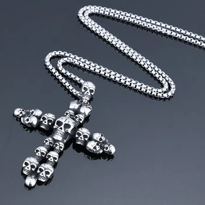 Retro Punk Skull Cross Pendant – Artistic Stainless Steel Necklace for Men | Gothic Vintage Jewelry | Wholesale