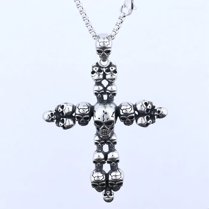 Retro Punk Skull Cross Pendant – Artistic Stainless Steel Necklace for Men | Gothic Vintage Jewelry | Wholesale