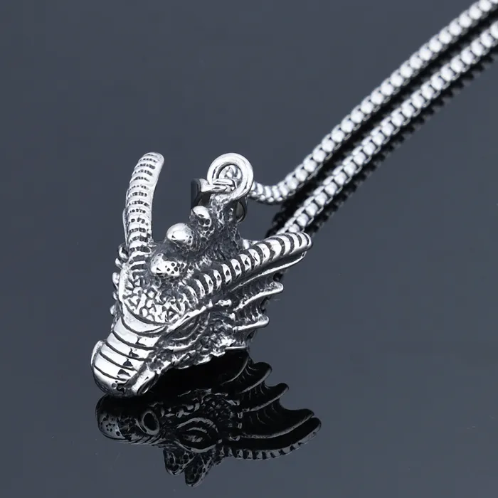 Vintage Dragon Head Pendant – Retro Animal Series Stainless Steel Necklace for Men | Statement Jewelry | Wholesale