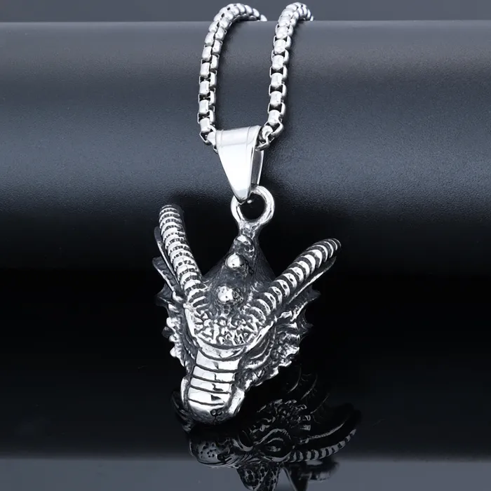 Vintage Dragon Head Pendant – Retro Animal Series Stainless Steel Necklace for Men | Statement Jewelry | Wholesale