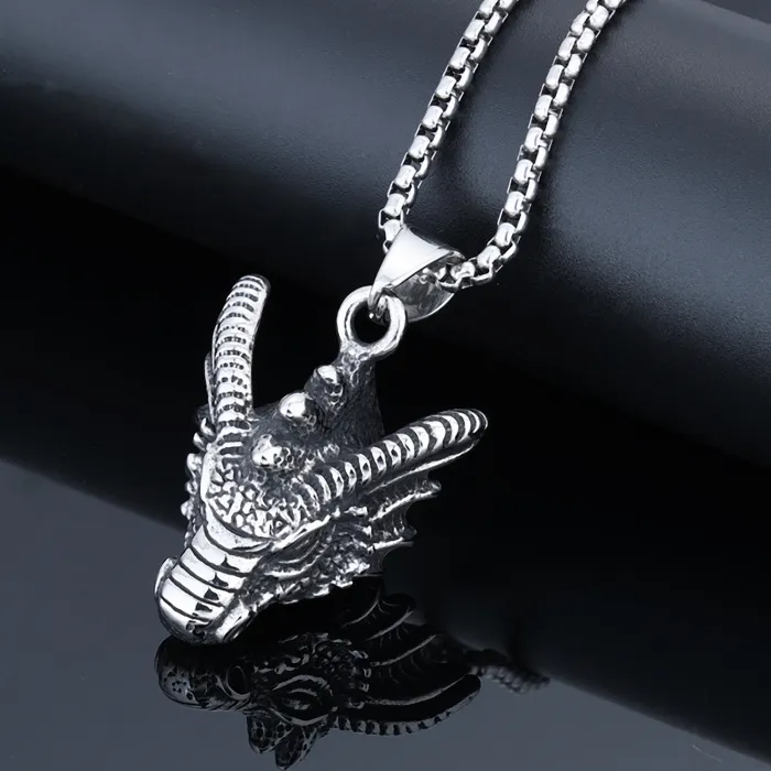 Vintage Dragon Head Pendant – Retro Animal Series Stainless Steel Necklace for Men | Statement Jewelry | Wholesale