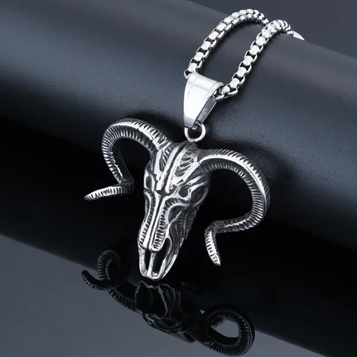 Vintage Ram Head Pendant – Retro Stainless Steel Animal Totem Necklace for Men | Tarnish-Resistant Bold Jewelry | Wholesale
