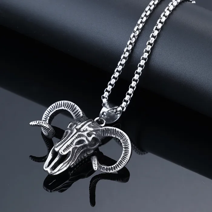 Vintage Ram Head Pendant – Retro Stainless Steel Animal Totem Necklace for Men | Tarnish-Resistant Bold Jewelry | Wholesale