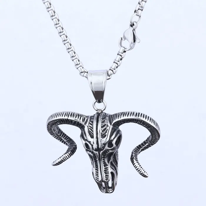 Vintage Ram Head Pendant – Retro Stainless Steel Animal Totem Necklace for Men | Tarnish-Resistant Bold Jewelry | Wholesale