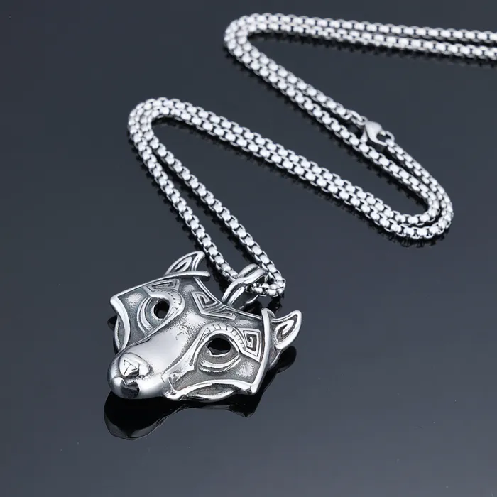 Viking Ice Wolf Pendant – Retro Nordic Stainless Steel Necklace for Men | Vintage Norse Jewelry | Wholesale