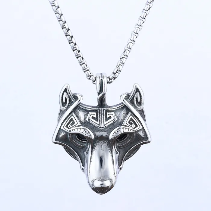 Viking Ice Wolf Pendant – Retro Nordic Stainless Steel Necklace for Men | Vintage Norse Jewelry | Wholesale