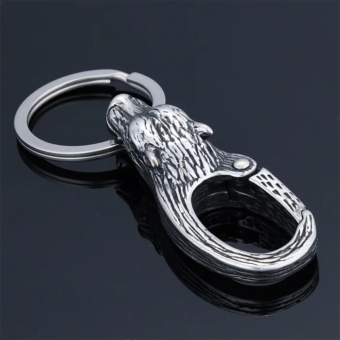 Vintage Viking Wolf Head Keychain – Retro Norse Style Punk Accessory for Men | Stainless Steel Key Ring | Wholesale
