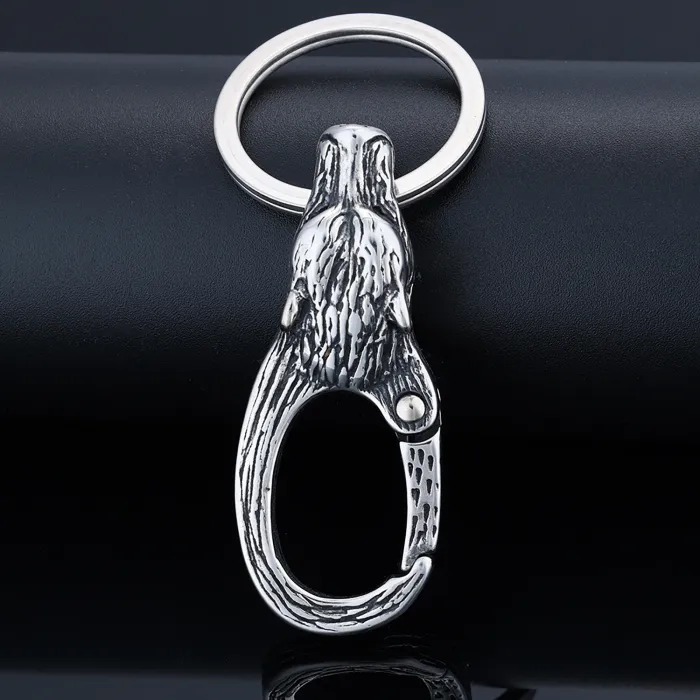 Vintage Viking Wolf Head Keychain – Retro Norse Style Punk Accessory for Men | Stainless Steel Key Ring | Wholesale