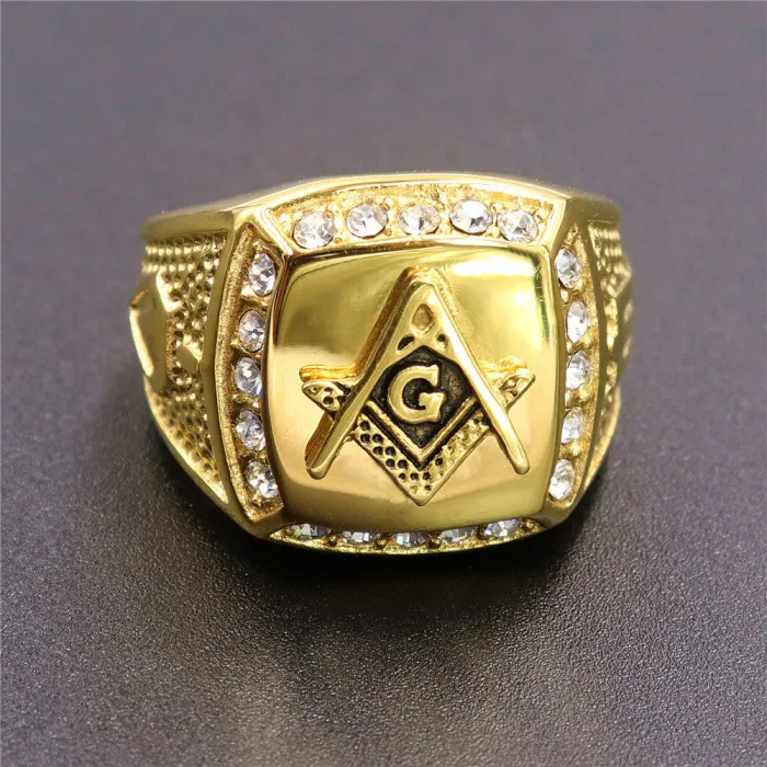 Gold Masonic AG Ring – Stainless Steel & Titanium Steel Unisex Freemason Ring with CZ Crystals, Wholesale Aliexpress Bestselling Jewelry