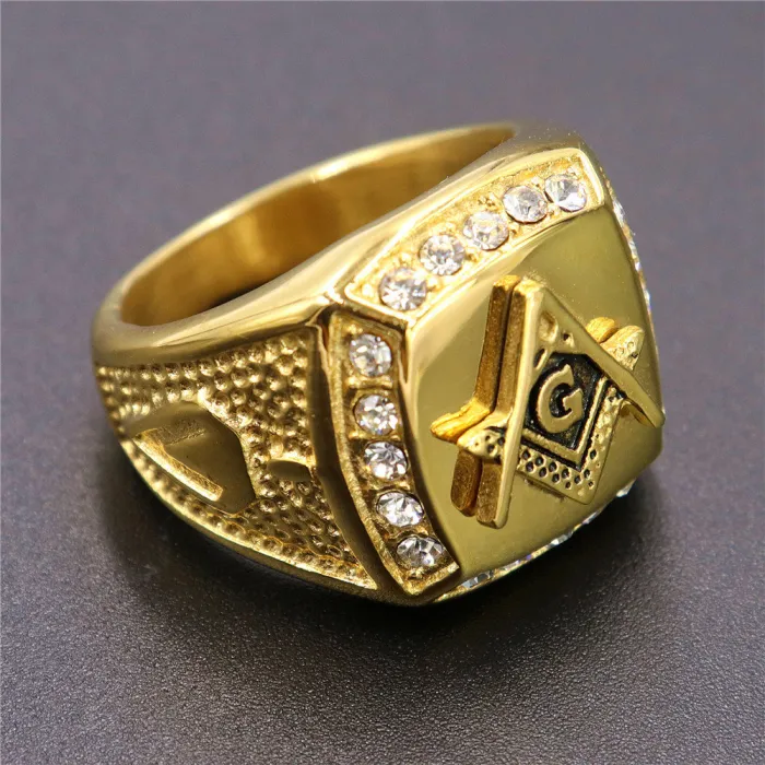 Gold Masonic AG Ring – Stainless Steel & Titanium Steel Unisex Freemason Ring with CZ Crystals, Wholesale Aliexpress Bestselling Jewelry