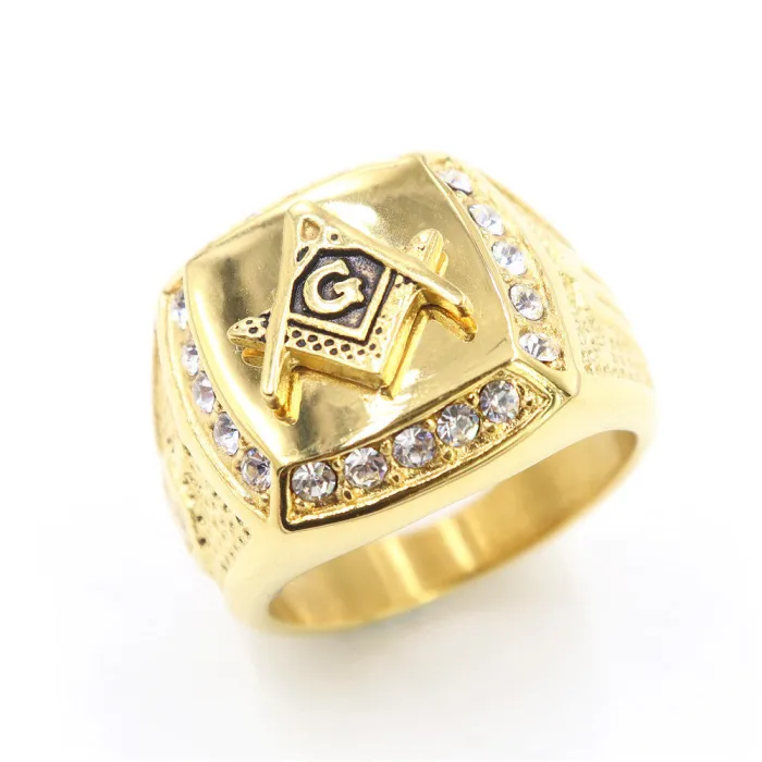 Gold Masonic AG Ring – Stainless Steel & Titanium Steel Unisex Freemason Ring with CZ Crystals, Wholesale Aliexpress Bestselling Jewelry