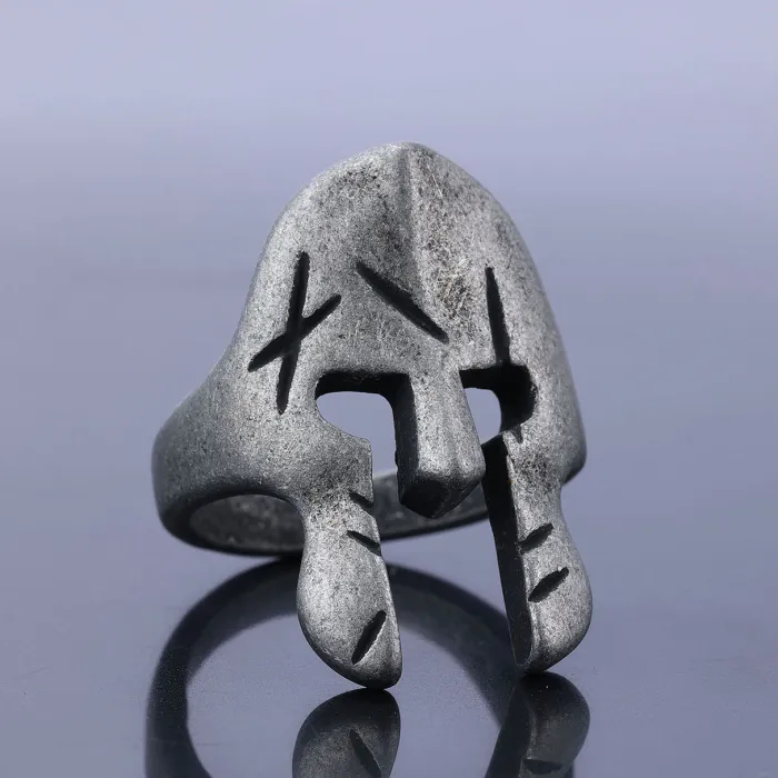 Spartan Warrior Mask Ring – Blackened Stainless Steel Vintage Titanium Steel Unisex Ring, Gothic Biker Jewelry Wholesale