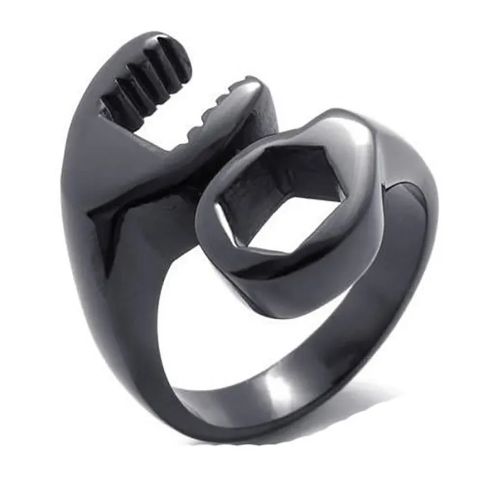 Wrench Ring – Stainless Steel Biker Style Adjustable Spanner Ring for Men & Women, Titanium Steel Tool-Inspired Jewelry Wholesale