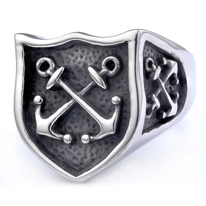 Anchor Ring for Men – Punk Style Stainless Steel Streetwear Band, Tarnish-Free Nautical Jewelry Wholesale