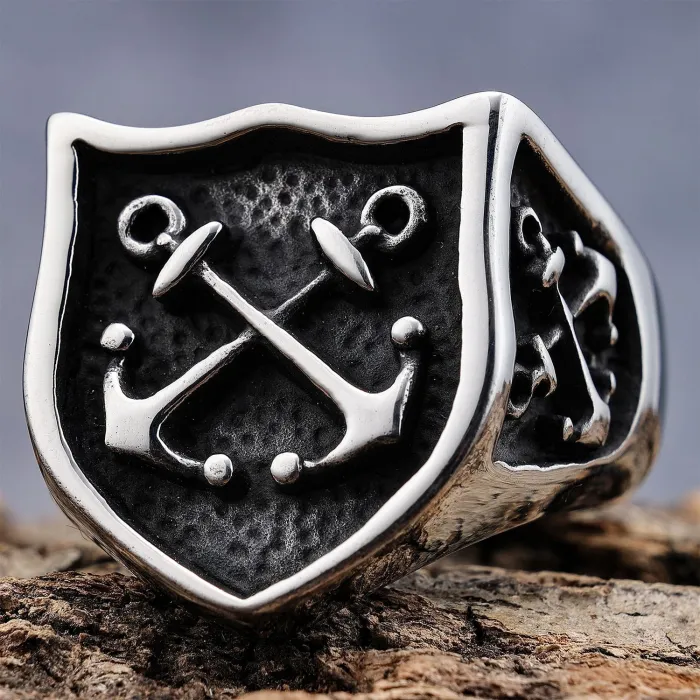 Anchor Ring for Men – Punk Style Stainless Steel Streetwear Band, Tarnish-Free Nautical Jewelry Wholesale