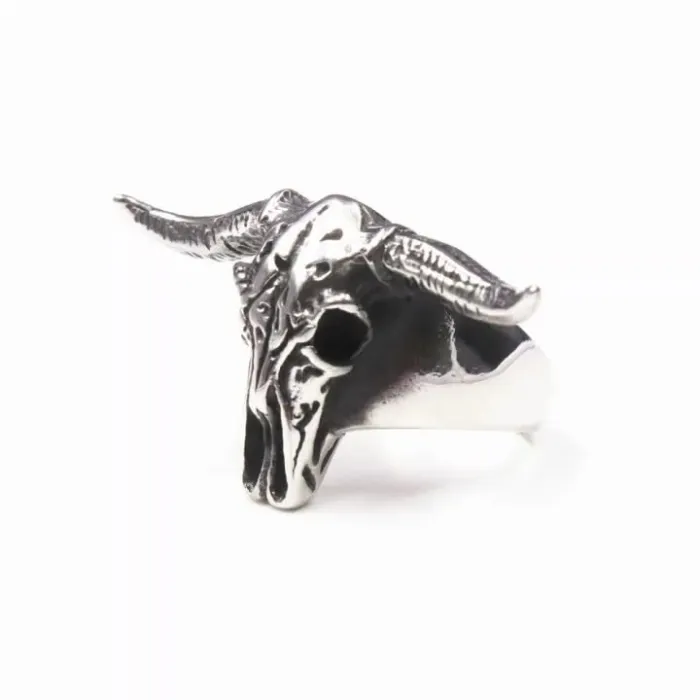Aries Ram Skull Ring – Polished Titanium Steel Zodiac Ring for Men, Gothic Horned Skull Stainless Steel Jewelry Wholesale