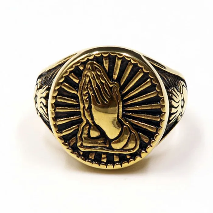 Praying Hands Skull Ring – Gothic Stainless Steel Faith Ring for Men, Punk Style Religious Jewelry Wholesale