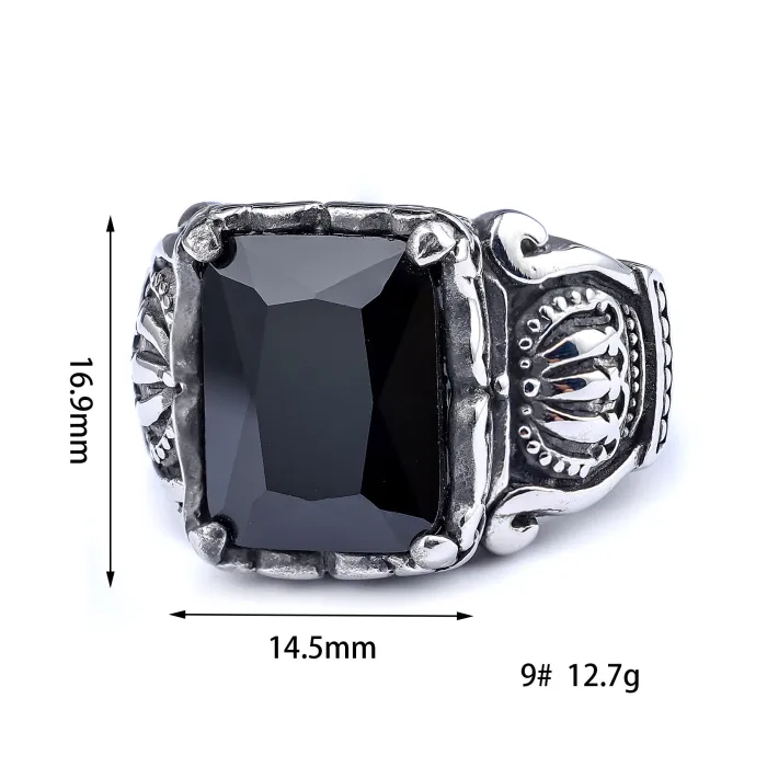 Crown Gemstone Ring for Men – Vintage Stainless Steel Zircon Ring, Royal Style Titanium Steel Jewelry Wholesale