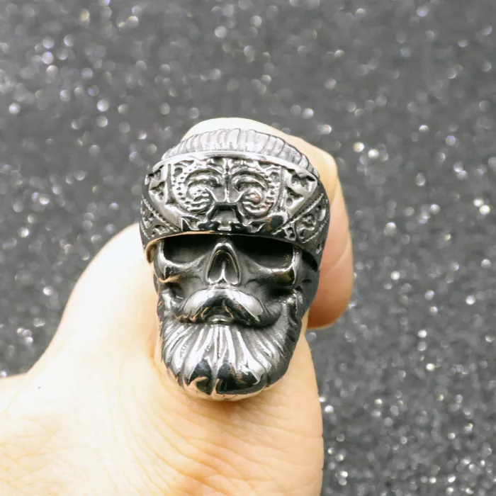 Bearded Skull Ring – Polished Punk Style Titanium Steel Men’s Ring, Gothic Stainless Steel Jewelry Wholesale