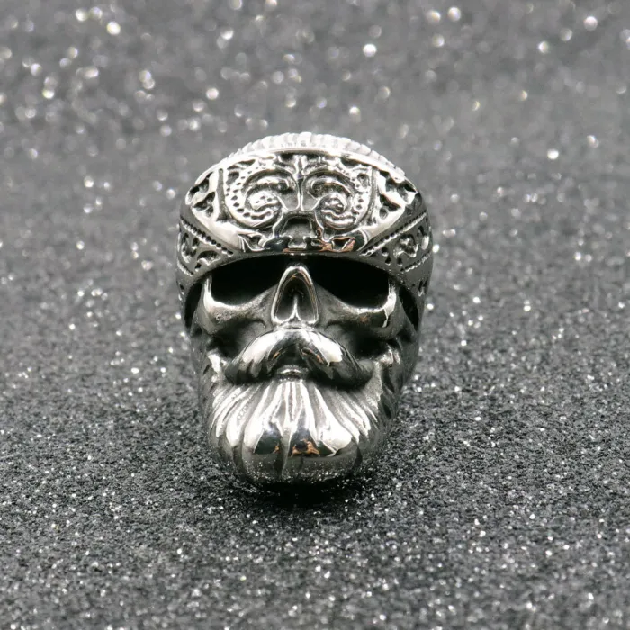 Bearded Skull Ring – Polished Punk Style Titanium Steel Men’s Ring, Gothic Stainless Steel Jewelry Wholesale